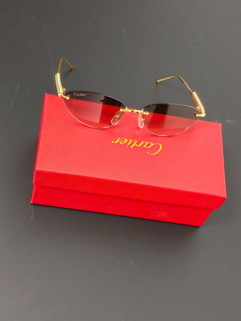 Gold Cartier Rimless Cat Eye Unisex Sunglasses